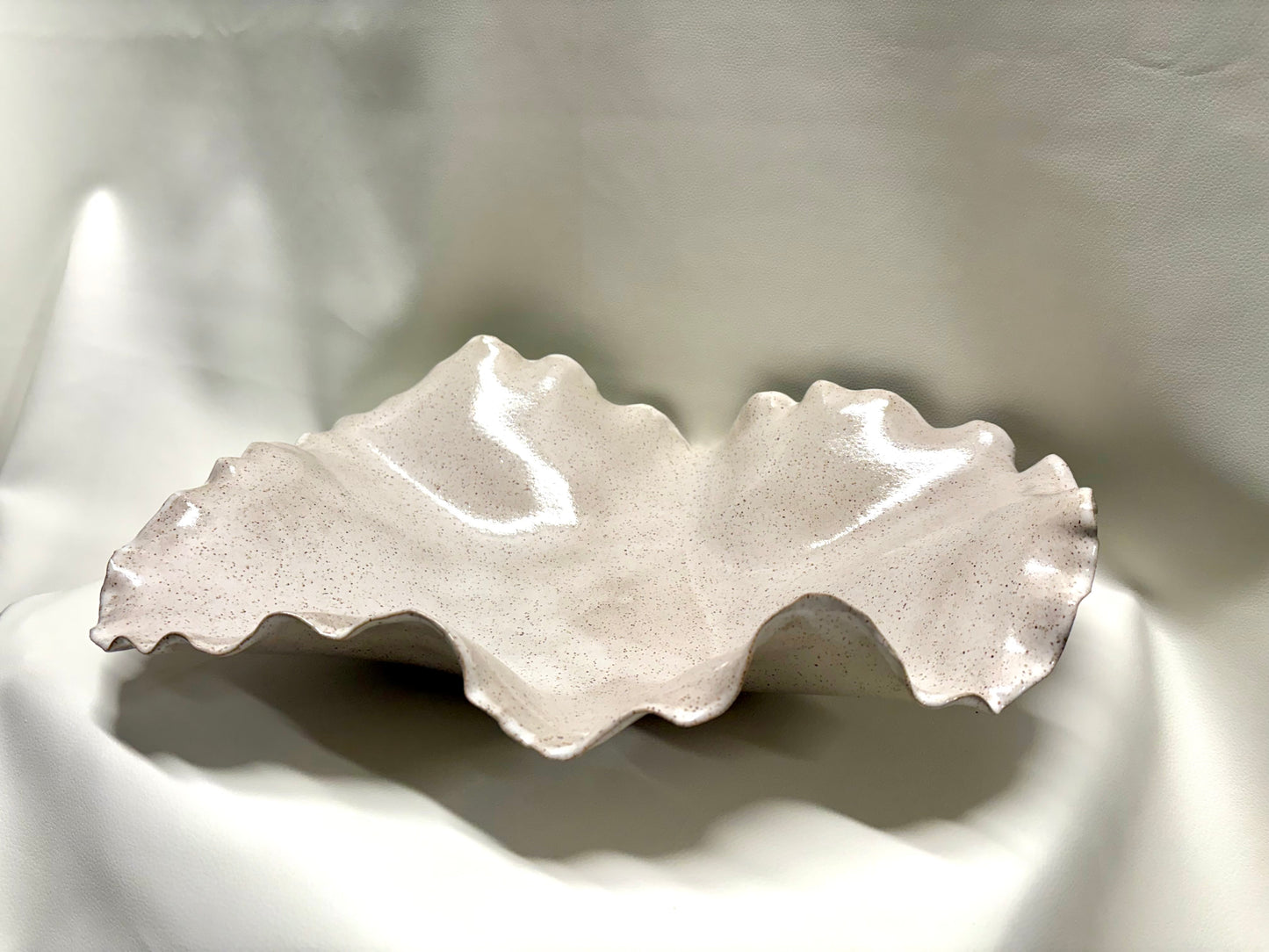 Speckled White Large Wavy Bowl