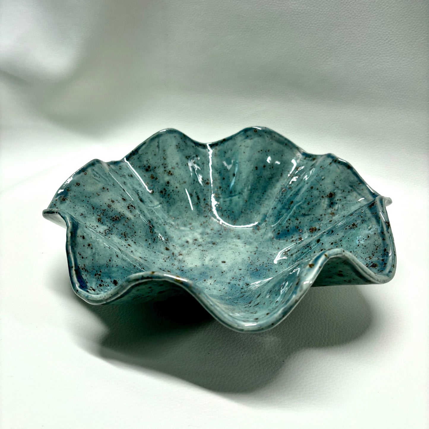 Ocean Mist Ruffled Ceramic Bowl